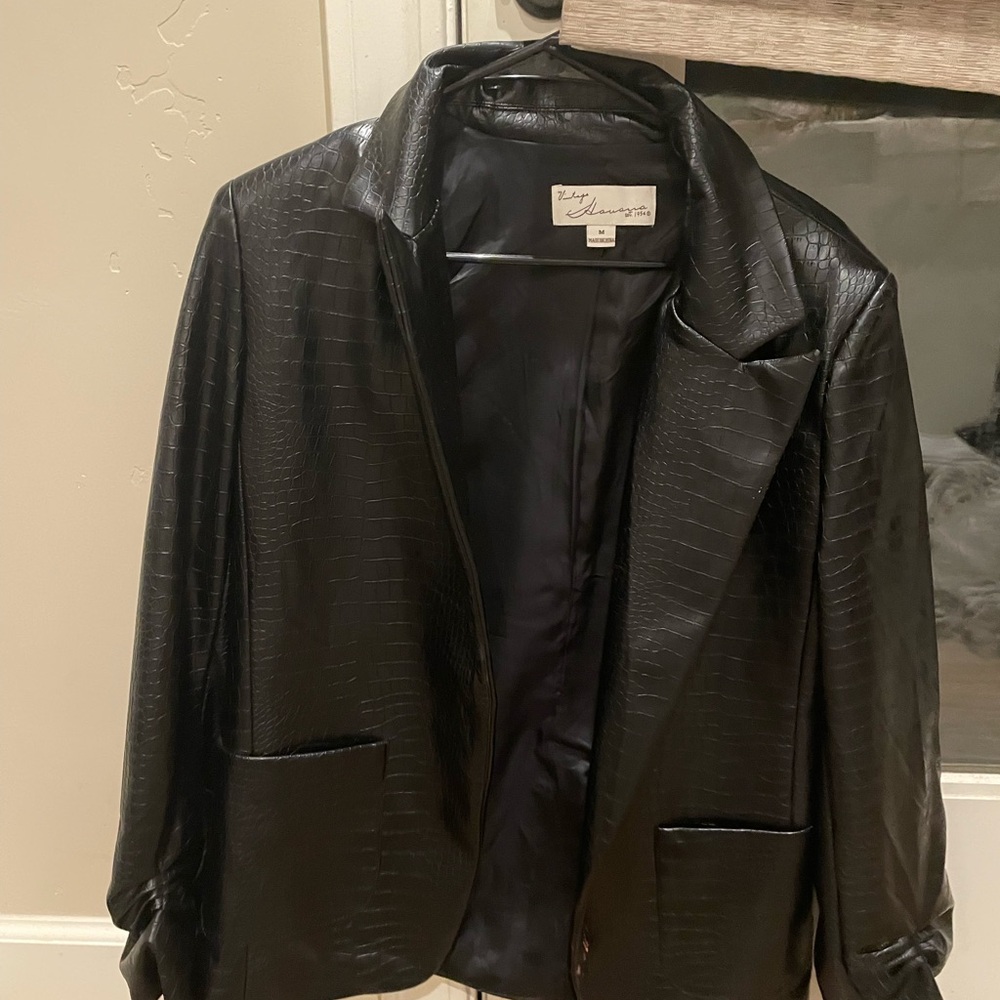 black textured leather jacket